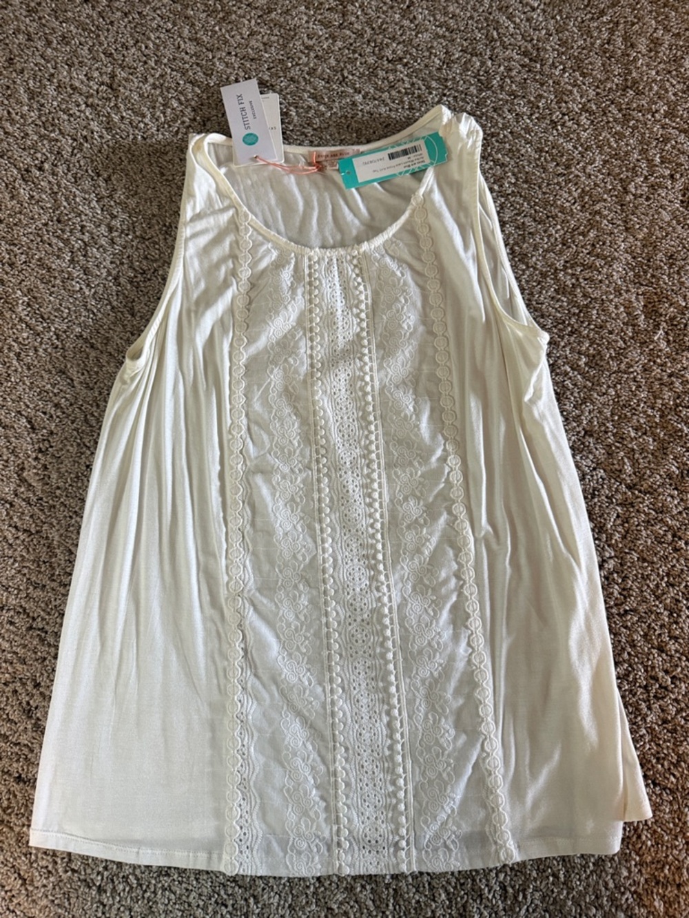 Ivory Lace-Panel Sleeveless Top